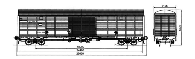 4-осный крытый вагон модели 11-1709 для перевозки по железной дороге